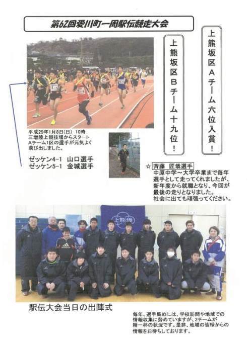 第62回愛川町一周駅伝競走大会の報告です。